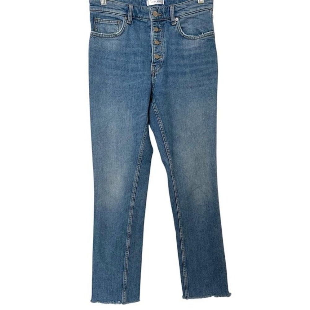 Annie Bing Light Wash Exposed Button‎ Fly Raw Hem Slim Straight Jeans Womens 27